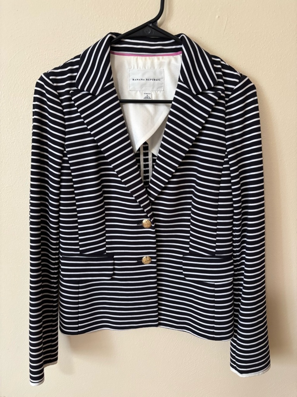 Banana Republic Navy & White Striped Blazer